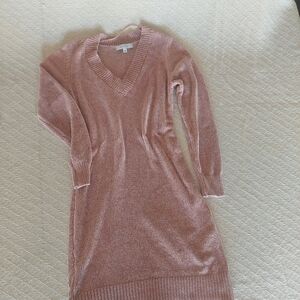 Blush Pink V-Neck Sweater Dress